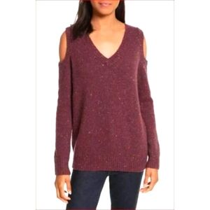 Rebecca Minkoff maroon wool blend sweater cold shoulder cozy quiet luxury size M